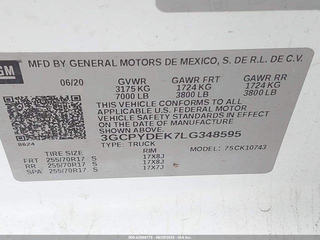 3GCPYDEK7LG348595 Chevrolet l3b - sidi, vvt, alum