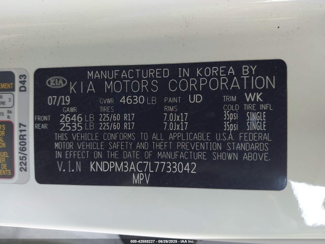 KNDPM3AC7L7733042 KIA gdi theta ii