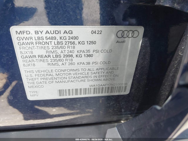 2022 AUDI Q5 WA1GAAFY7N2100598 Photo 8