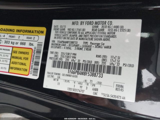 2015 FORD MUSTANG 1FA6P8AM8F5388733 Photo 8