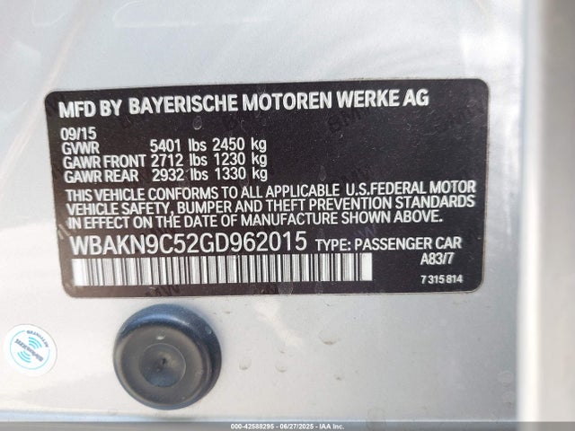 WBAKN9C52GD962015 BMW 2016