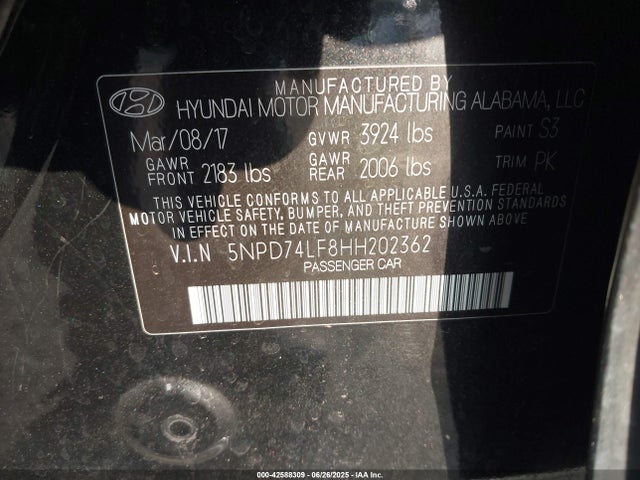 5NPD74LF8HH202362 Hyundai 2017