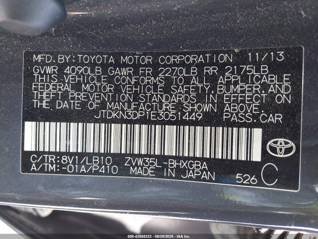 JTDKN3DP1E3051449 Toyota 2zr-fxe+3jm