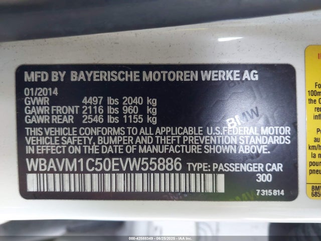 WBAVM1C50EVW55886 BMW 2014