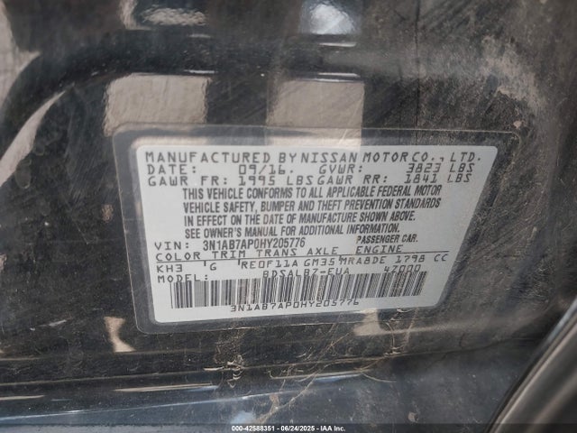 3N1AB7AP0HY205776 Nissan 2017