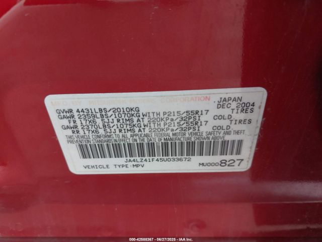 2005 MITSUBISHI OUTLANDER JA4LZ41F45U033672 Photo 8