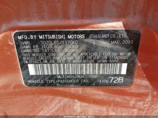 2019 MITSUBISHI MIRAGE ML32A5HJ9KH011666 Photo 8