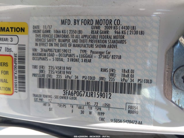3FA6P0G7XJR159012 Ford 2018