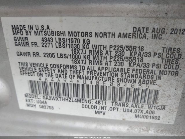 2013 MITSUBISHI OUTLANDER SPORT 4A4AR4AU4DE004055 Photo 8