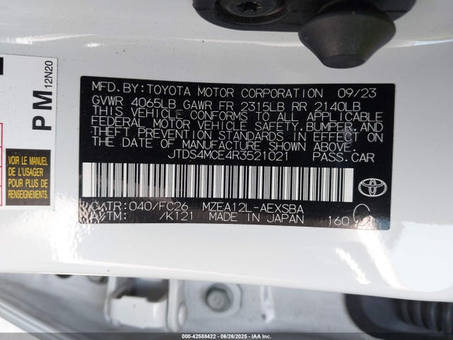 JTDS4MCE4R3521021 Toyota m20a-fks