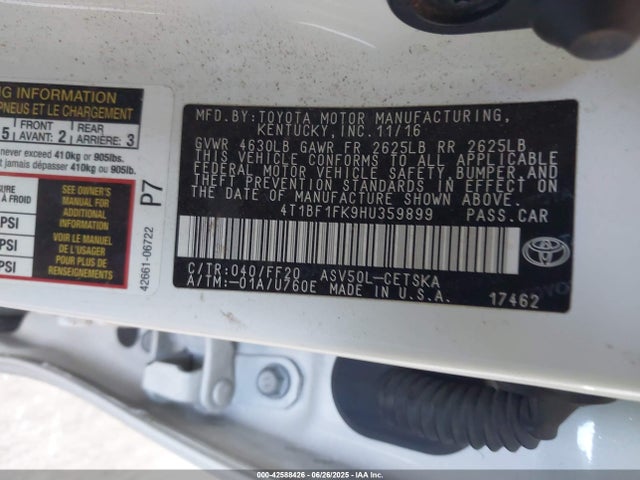 4T1BF1FK9HU359899 Toyota 2ar-fe
