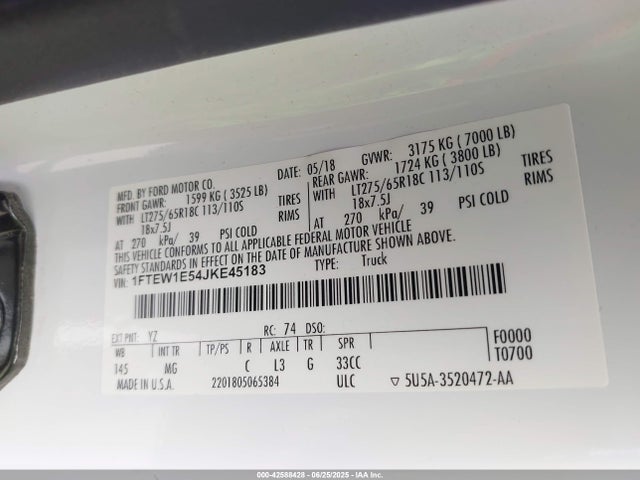 Ford 5.0l 4v 2018 1FTEW1E54JKE45183 Image 9