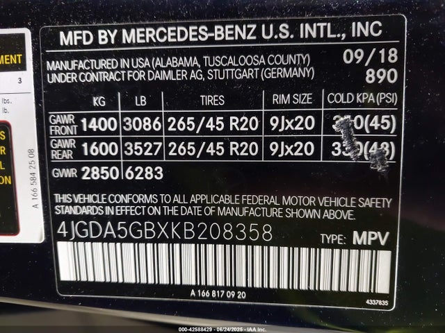 4JGDA5GBXKB208358 Mercedes-Benz m276