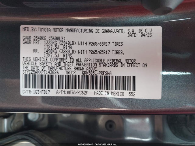 3TYCZ5ANXPT143026 Toyota 2gr-fks