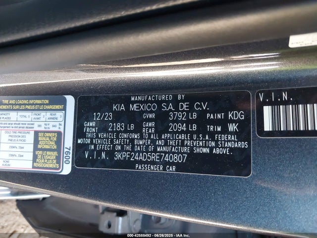 3KPF24AD5RE740807 KIA mpi nu