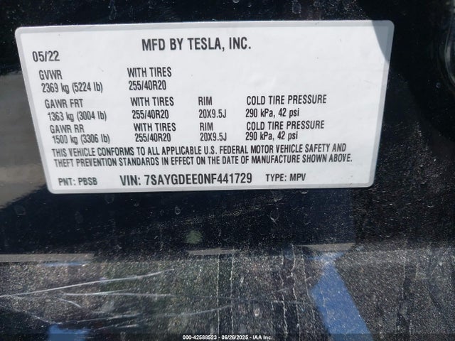 2022 TESLA MODEL Y 7SAYGDEE0NF441729 Photo 8