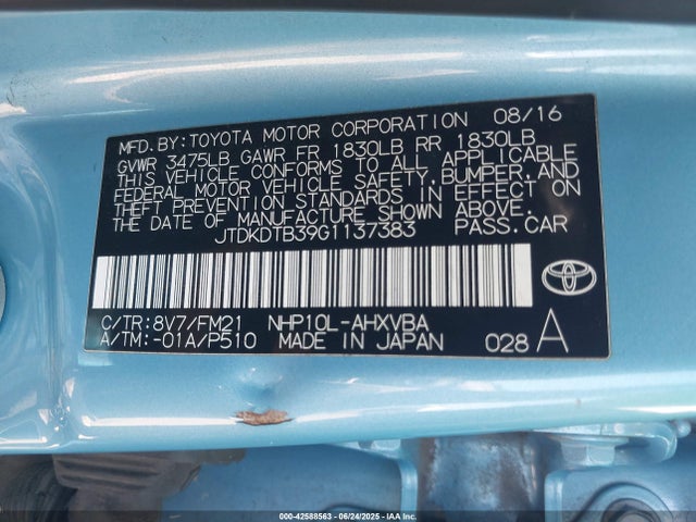 JTDKDTB39G1137383 Toyota 1nz-fxe+1lm