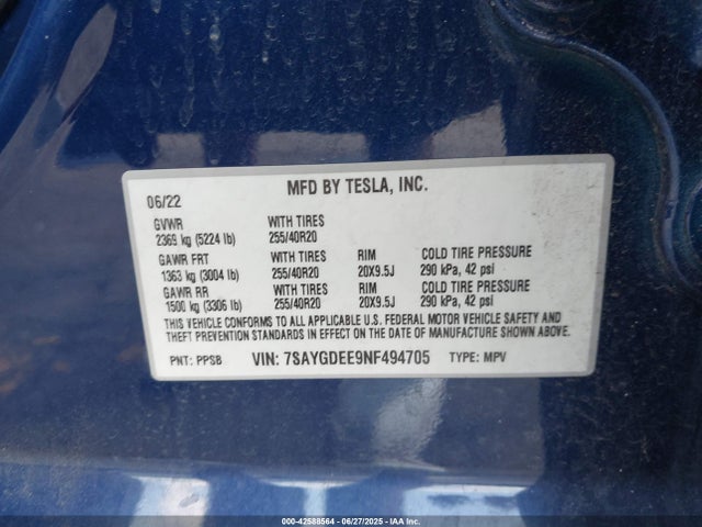 2022 TESLA MODEL Y 7SAYGDEE9NF494705 Photo 8