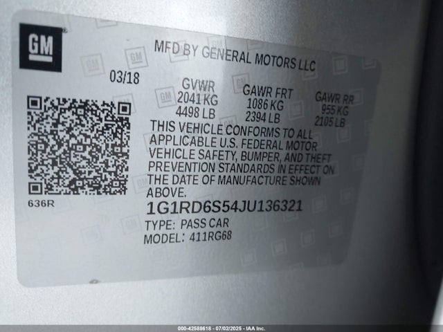 1G1RD6S54JU136321 Chevrolet l3a - direct injection, variable valve timing, hybrid, gen 1