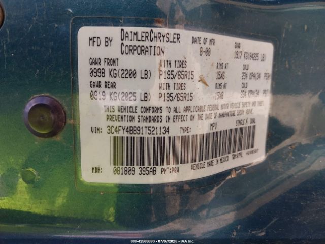 2001 CHRYSLER PT CRUISER 3C4FY4BB91T521134 Photo 8