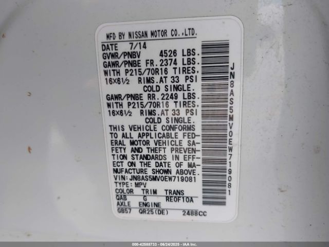 JN8AS5MV0EW719081 Nissan 2014