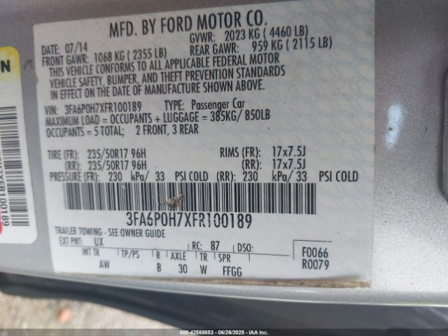 2015 FORD FUSION 3FA6P0H7XFR100189 Photo 8