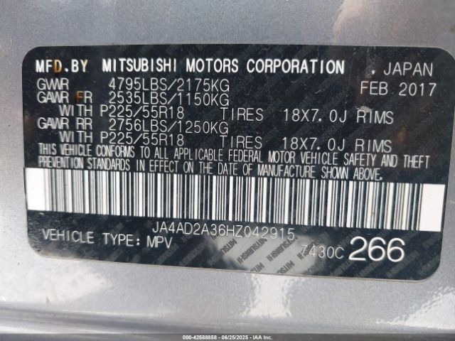 2017 MITSUBISHI OUTLANDER JA4AD2A36HZ042915 Photo 8