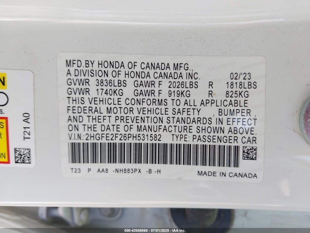 Honda k20c2 2023 2HGFE2F26PH531582 Image 9