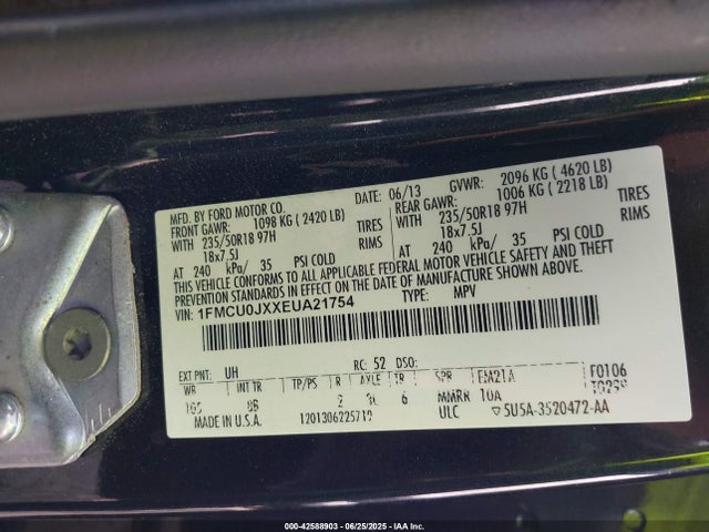 1FMCU0JXXEUA21754 Ford 2014