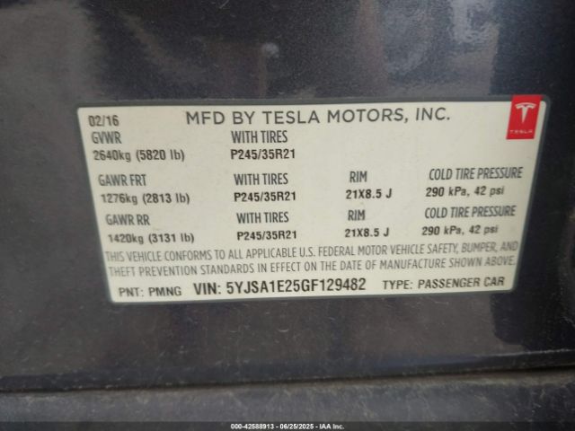 2016 TESLA MODEL S 5YJSA1E25GF129482 Photo 8