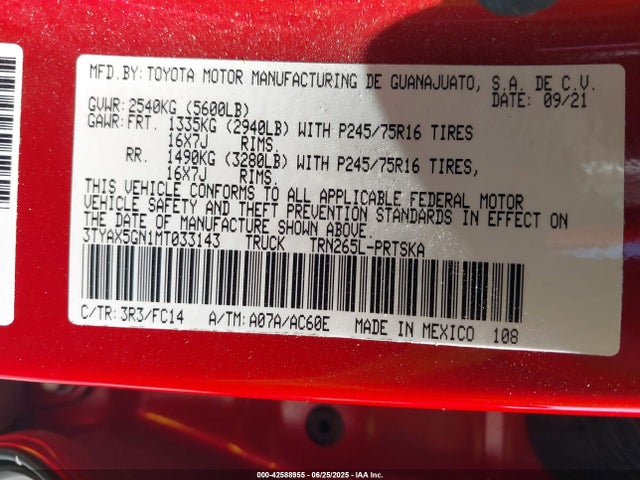 Toyota 2tr-fe 2021 3TYAX5GN1MT033143 Image 9