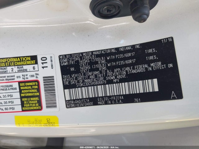 Toyota 2gr-fks 2017 5TDKZ3DC5HS806879 Image 9