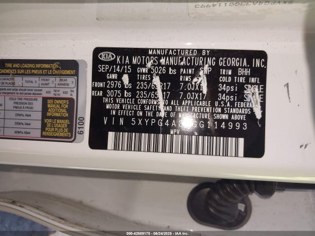 5XYPG4A33GG114993 KIA dohc gdi theta ii