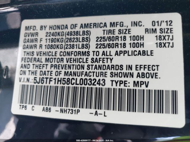 2012 HONDA CROSSTOUR 5J6TF1H58CL003243 Photo 8