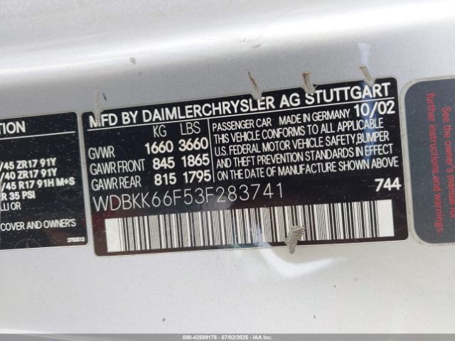 2003 MERCEDES-BENZ SLK 32 AMG WDBKK66F53F283741 Photo 8