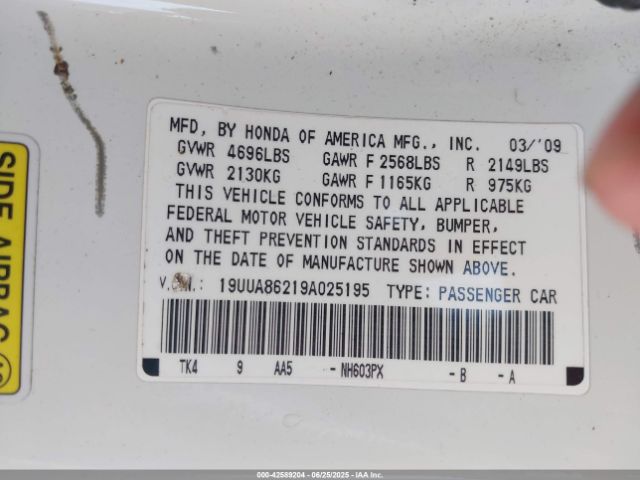 2009 ACURA TL 19UUA86219A025195 Photo 8