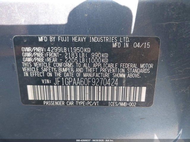 JF1GPAA60F9270424 Subaru 2.0l na