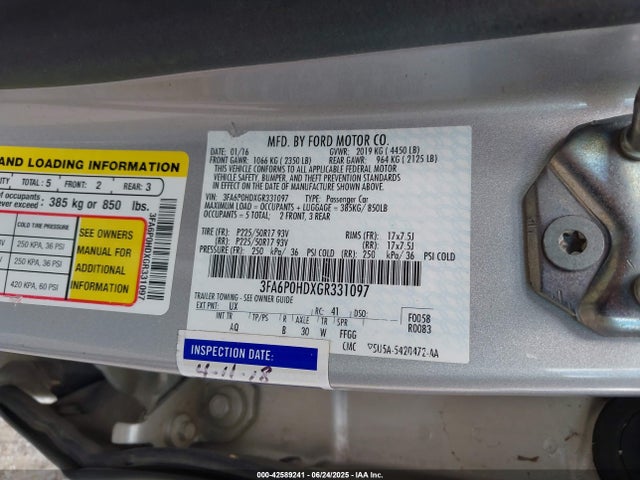 Ford 2016 2016 3FA6P0HDXGR331097 Image 9