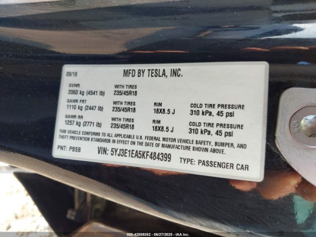 2019 TESLA MODEL 3 5YJ3E1EA5KF484399 Photo 8