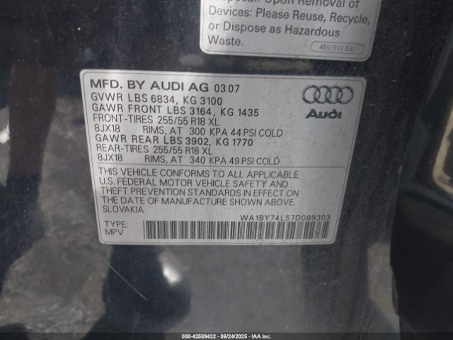 2007 AUDI Q7 WA1BY74L57D089303 Photo 8
