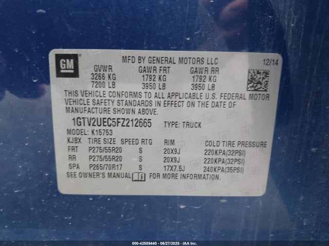 1GTV2UEC5FZ212665 GMC l83 - vvt, active fuel management, aluminum