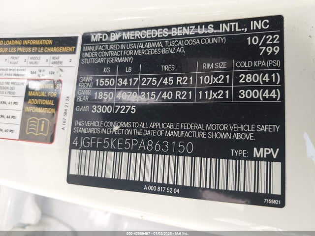 4JGFF5KE5PA863150 Mercedes-Benz m256