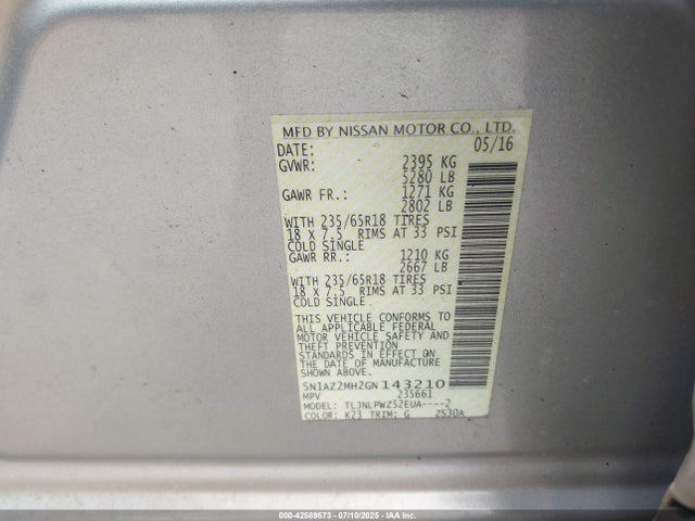 Nissan 2016 2016 5N1AZ2MH2GN143210 Image 9