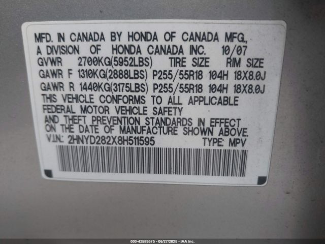 2008 ACURA MDX 2HNYD282X8H511595 Photo 8