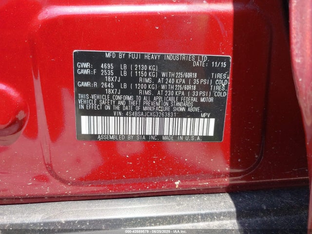 4S4BSAJCXG3263831 Subaru 2.5l u5