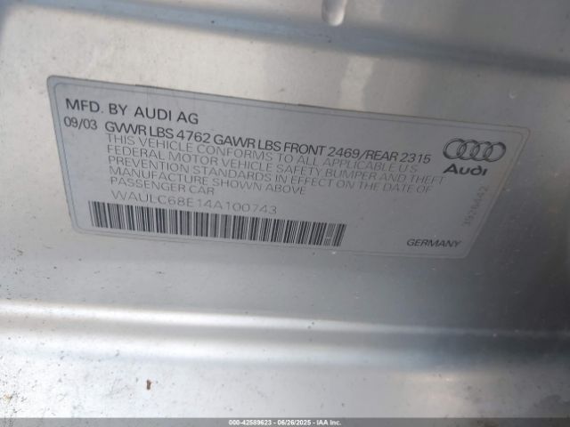 2004 AUDI A4 WAULC68E14A100743 Photo 8