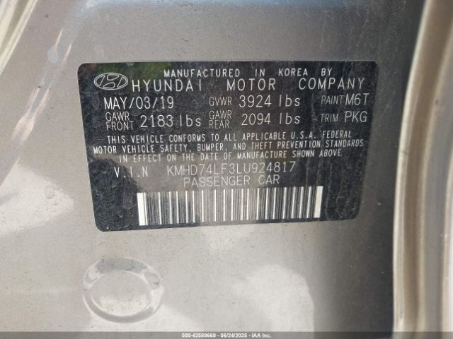 2020 HYUNDAI ELANTRA KMHD74LF3LU924817 Photo 8