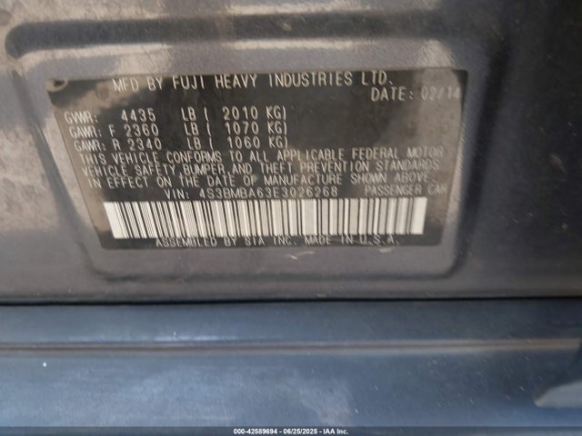 4S3BMBA63E3026268 Subaru 2.5na u5