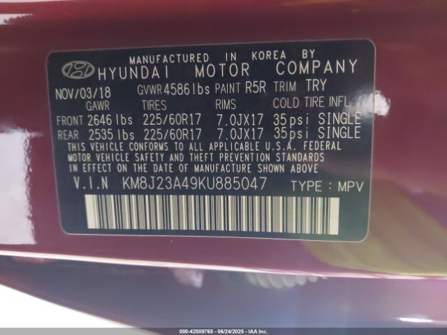 2019 HYUNDAI TUCSON KM8J23A49KU885047 Photo 8