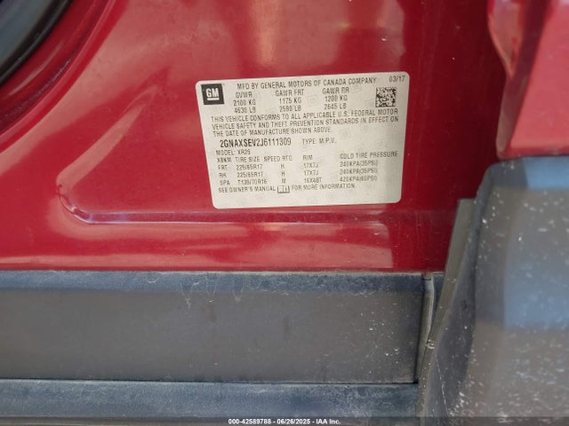 2GNAXSEV2J6111309 Chevrolet lyx - direct injection, vvt, fgt, turbo, alum, gen1